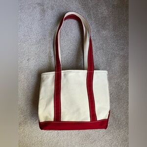 L.L. Bean Medium Boat and Tote Zipper Top Long Handles Red Canvas
